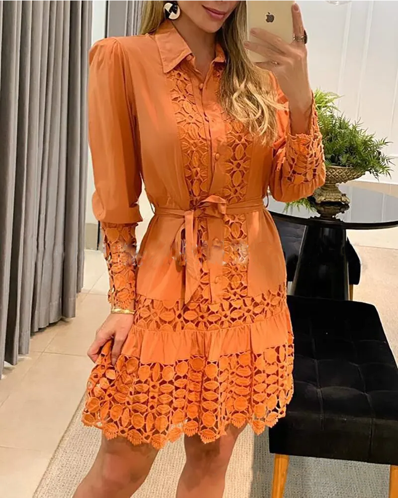 Miniatura: 2023 Spring Patch Shirt Dress With Guipure Lace Cami Dresses Women White Weddin