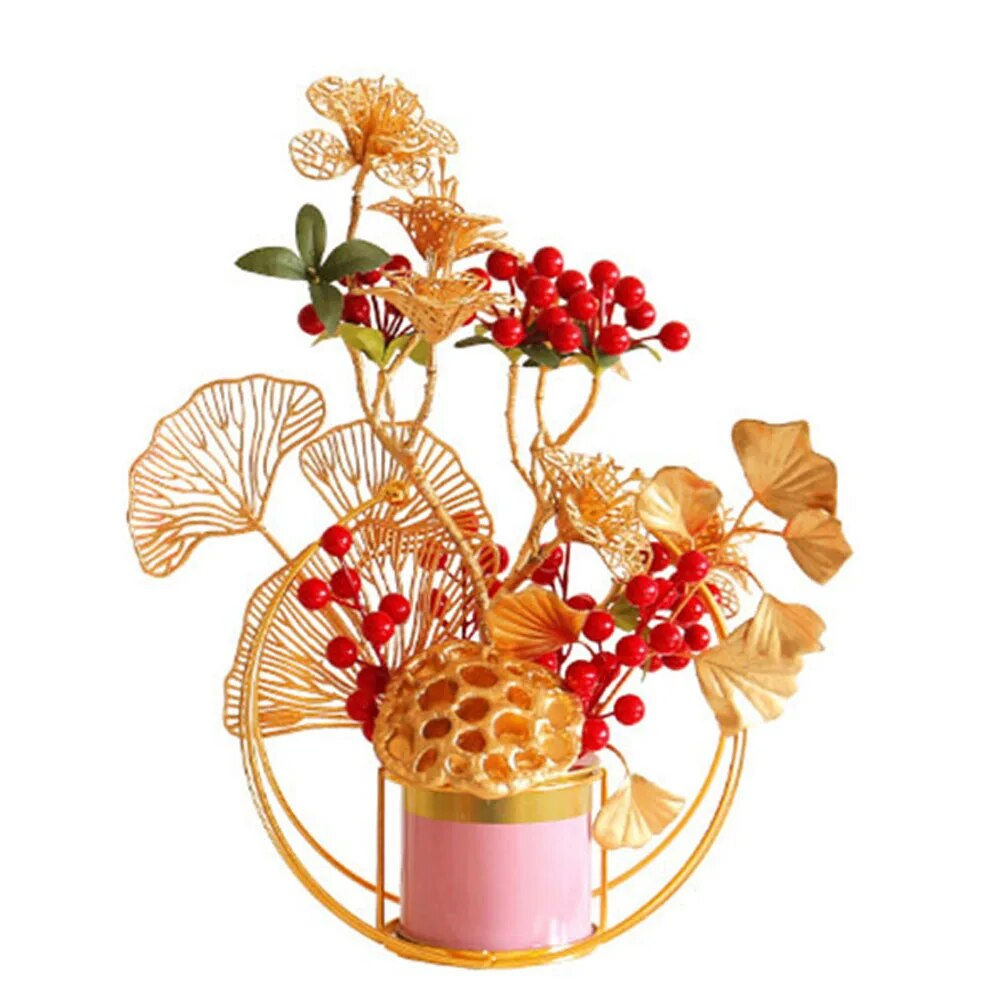 2024 New Year Fu Bucket Chinese Lunar Year Artificial Red Fruit Berry Potted Sp