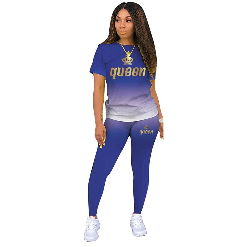 Sličica: Summer Two Piece Outfits For Yoga Fitness Athletic Sets Printed Gradient T Shir
