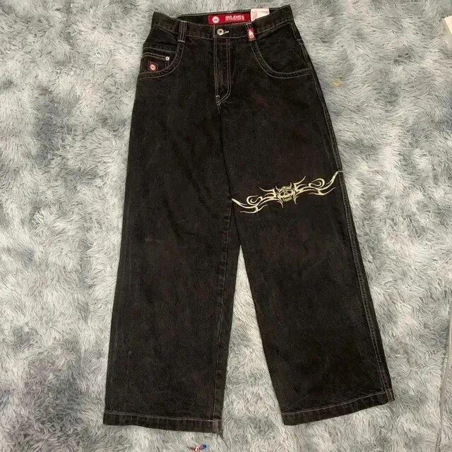 Thumbnail: Hip Hop Streetwear Women Black High Waist Jeans Vintage Street Letter Embroider