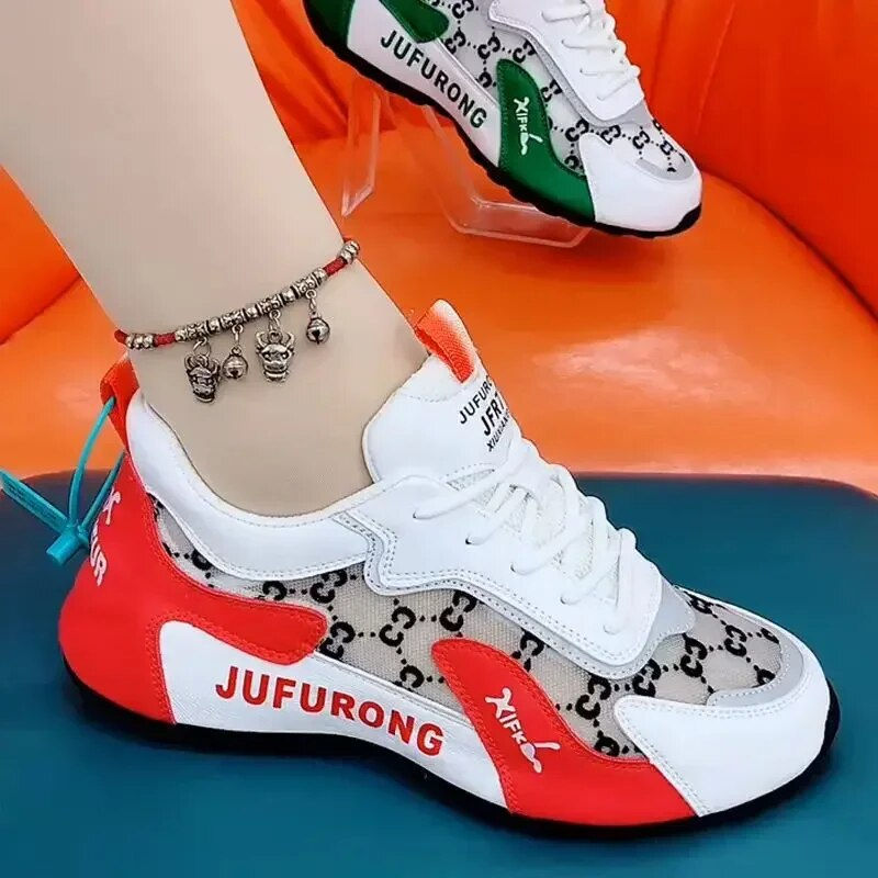 Miniatyrbild: Women Casual Sneakers Summer Print Fashion Breathable Mesh Lace Up Sports Shoes