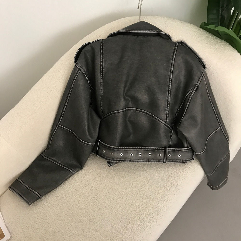 New Spring Woman Faux Leather Jacket Chic Vintage American street wear Short La
