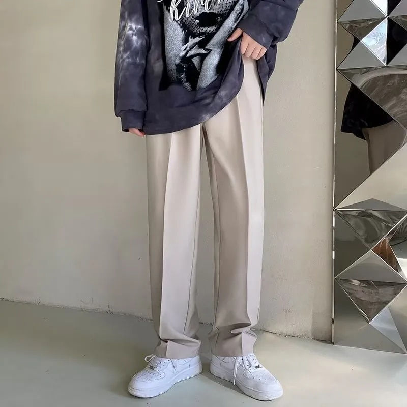 Thumbnail: New Draped Straight Men Pants Fashion Business Korean Loose Casual White Black