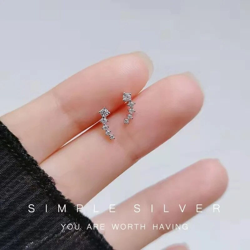 Thumbnail: 925 Silver Needle Zircon Earrings Hypoallergenic Fashion Ear Studs Female Penda