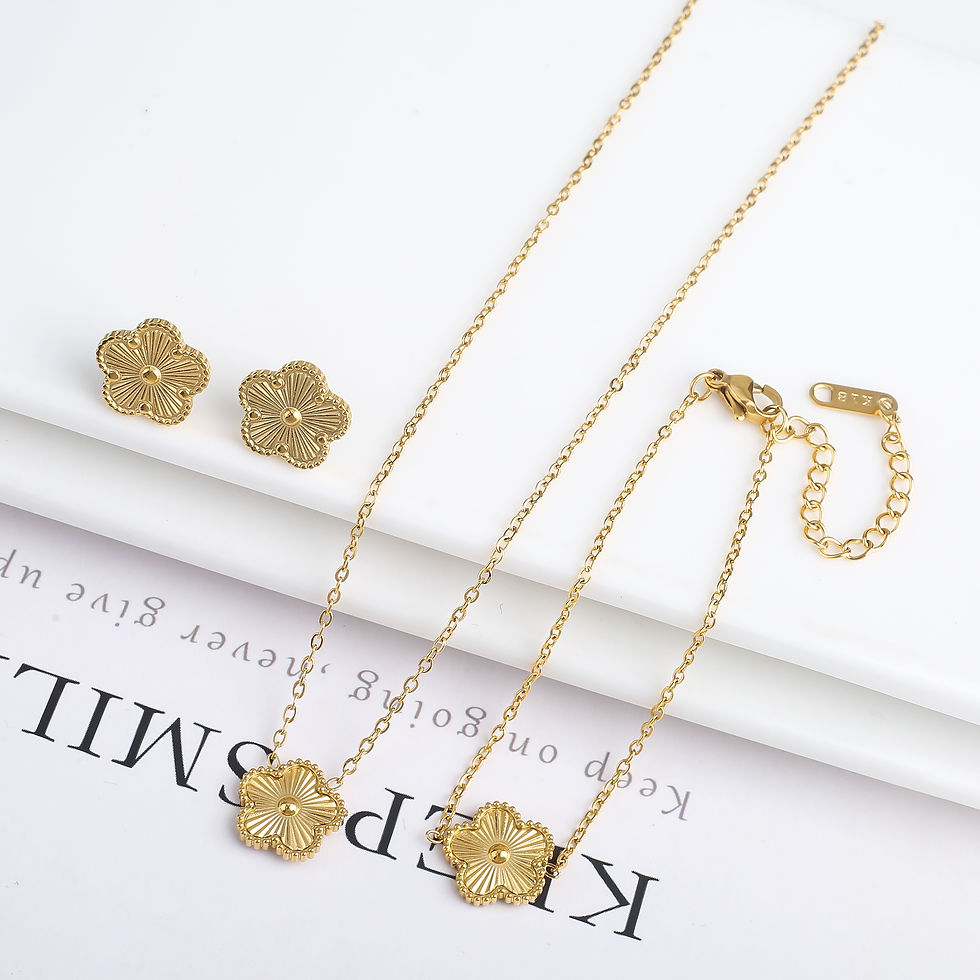 Miniatura: 3Pcs 18k Gold-Plated Five-Leaf Flower Necklace Earrings Bracelet Jewelry Set Fo