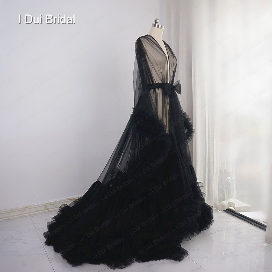 Hình thu nhỏ: Tulle Ruffle Bridal Robe Romantic Birthday Party Dress Dancing Boudoir maternit