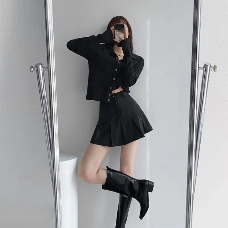 Thumbnail: Y2K Vintage High Waist Pleated Skirt Women College Style Uniforms Safety Pants