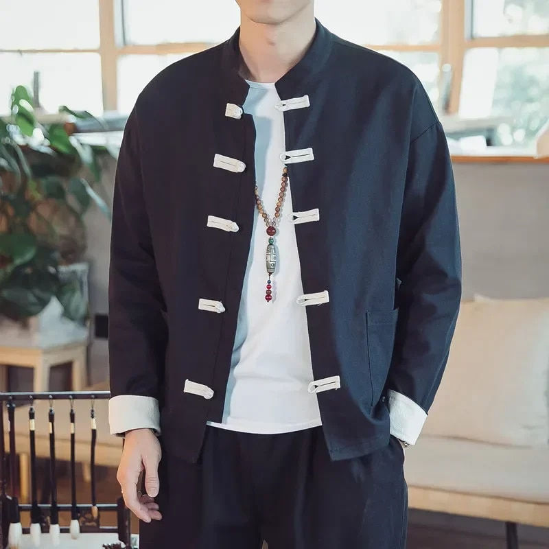 Thumbnail: Chinese Traditional Retro Coat Man Autmn Long Sleeve Tang Suit Mandarin Collar
