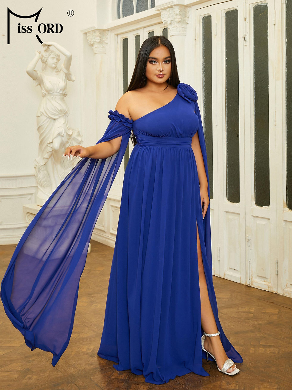 Miniatura: Missord Plus Size Blue Off shoulder Long Sleeved A-line Evening Gown Wedding Bi
