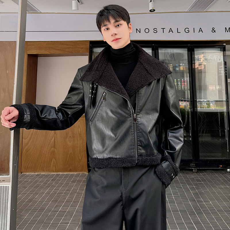 الصورة المصغرة: LUZHEN 2023 Winter Trendy Imitation Leather Lamb Wool Liner Thermal Jacket Men
