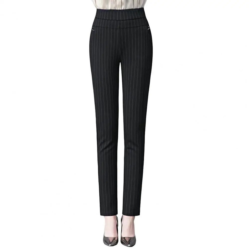 Miniatiūra: Women Pencil Pants Casual High Waist Lady Fall Trousers Solid Color Elastic Poc