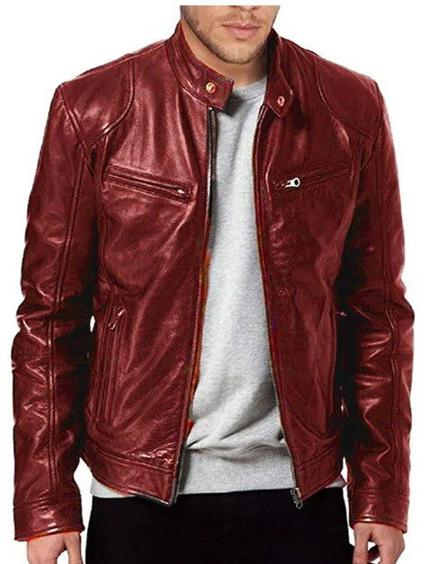 Sīktēls: Mens Motorcycle Leather Jacket Slim Fit Short-Coat Lapel PU Jackets Autumn New