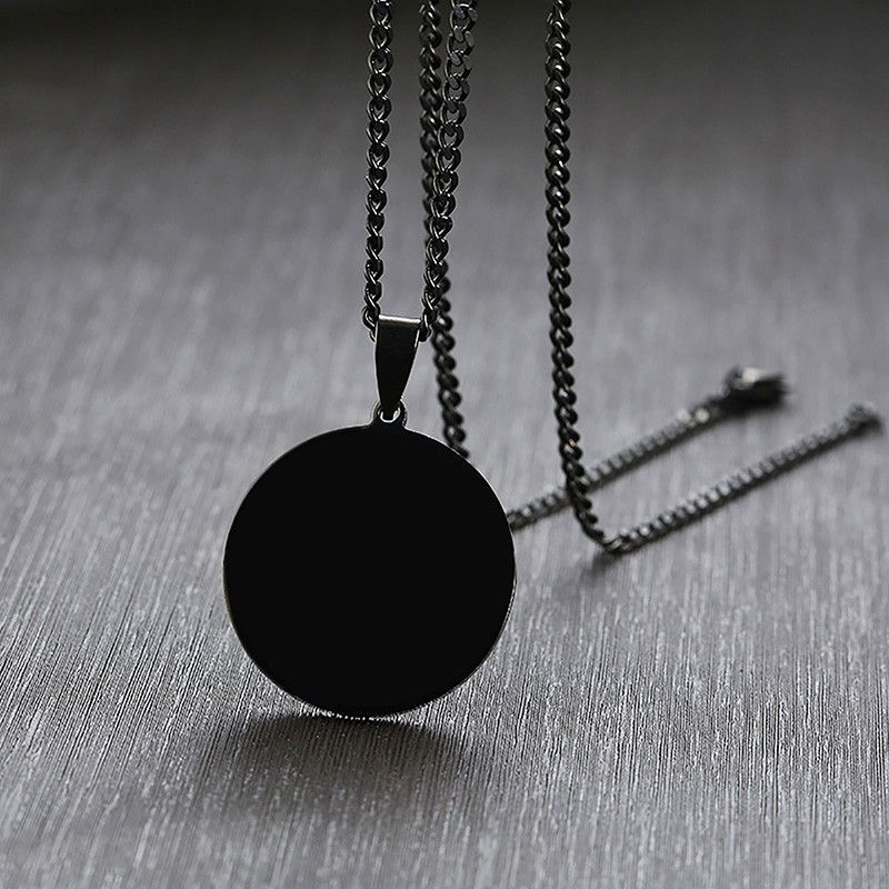 الصورة المصغرة: Vnox Free Custom Engraving Name Love Logo Info Coin Necklaces for Women Man wit