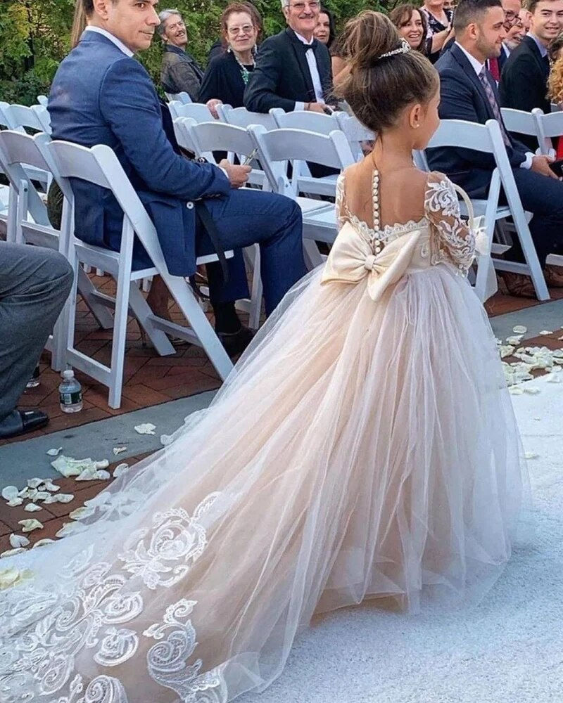 Thumbnail: BABYONLINE Long Sleeve Flower Girl Dresses For Wedding Guest Kids Bridesmaid Wi
