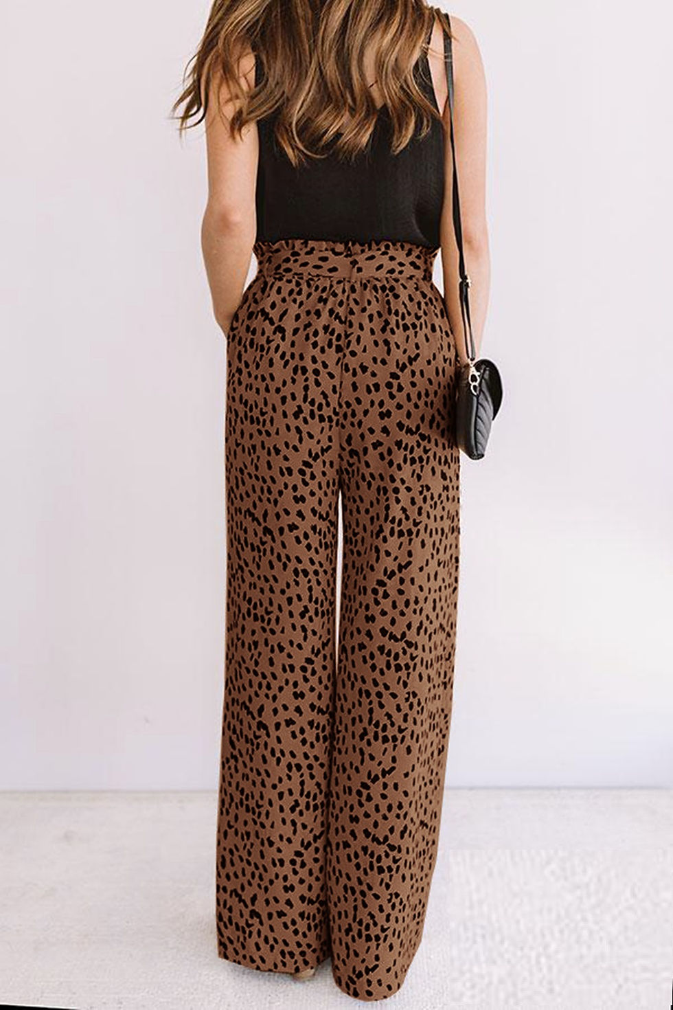 Thumbnail: Chic Leopard Printed High Waist Wide-leg Pant For Women Lace Up asual Trouser W