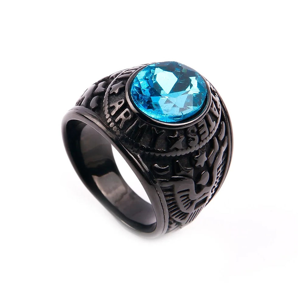 Thumbnail: Gold Color U.S. Air Force Army Engrave Ring For Men Stainless Steel Blue Gem Vi