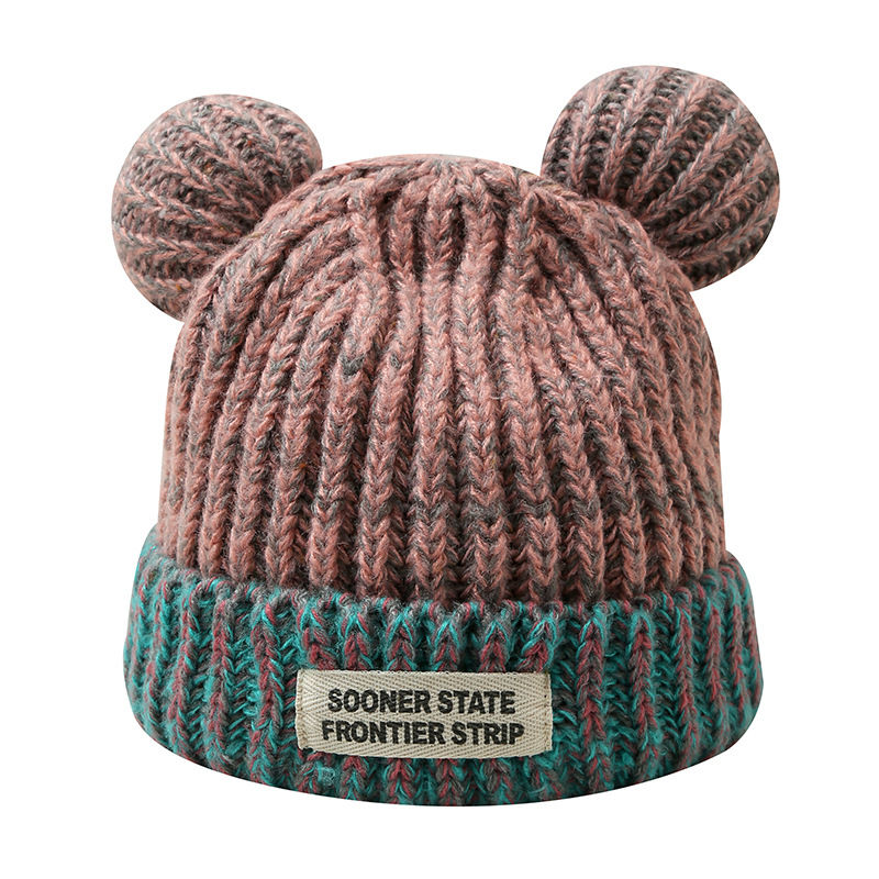 Thumbnail: Mixed Color Knitted Ears Earmuffs Hat Women's Autumn And Winter Warm Sweet Cute
