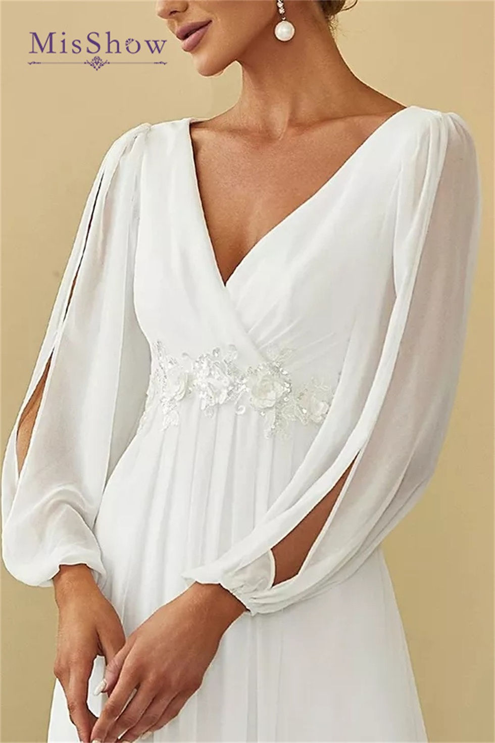 Thumbnail: MisShow Simple Wedding Dresses For Women 2024 Elegant V-Neck Chiffon White Long