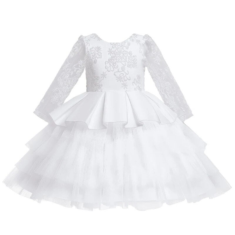 ภาพขนาดย่อ: Baby Girls White Baptism Birthday Princess Dress Toddler Girl New Year Embroide