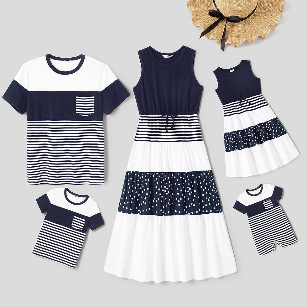 Miniatura: PatPat Family Matching Outfits Cotton Colorblock Striped Short-sleeve Tee and S