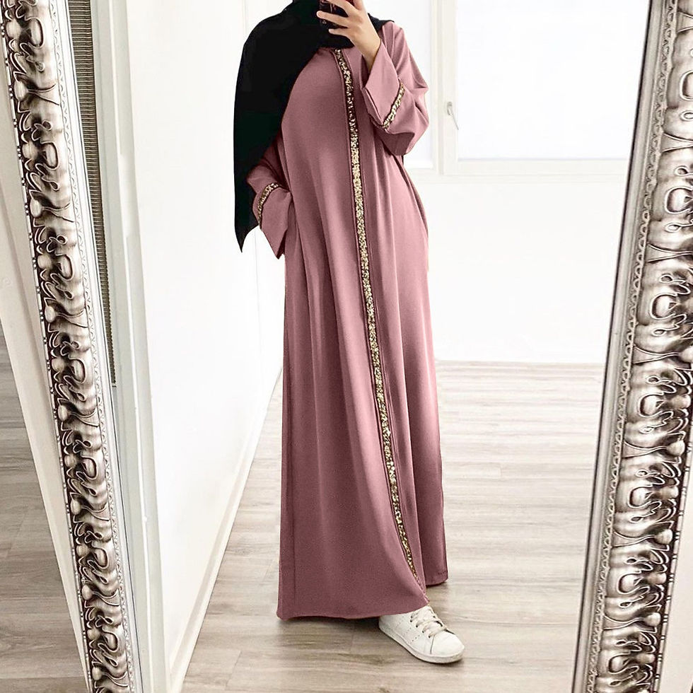 Miniatura: Muslim Robe Fashion Splicing Panelled Sequins Dress Solid Color Chiffon Dress F