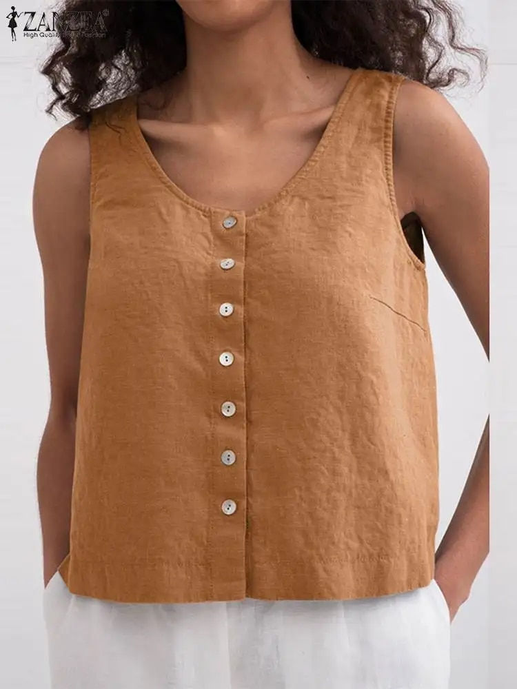 Summer Fashion Tanks Tops Women Sleeveless Blouse Camis ZANZEA Elegant OL Work