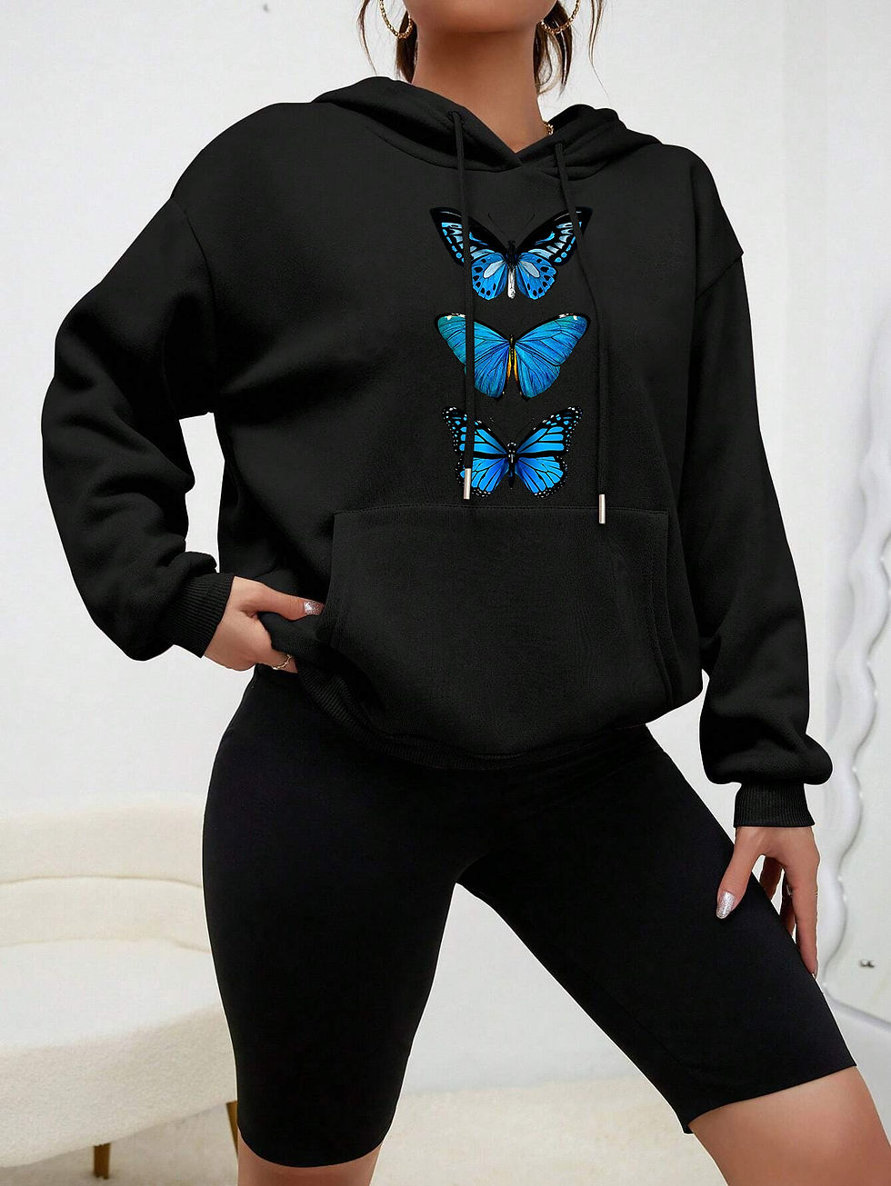 Thumbnail: Creative Butterfly Design Print Women Hoodie New Street Casual Sweatshirt Fashi
