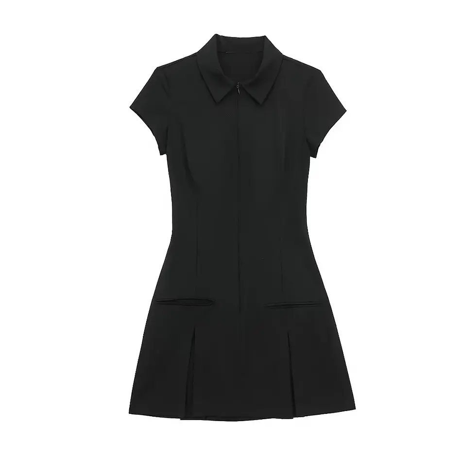 Miniatura: Aoaiiys Dresses for Women White Dress Front Zipper Pleated Mini Dress Short Sle