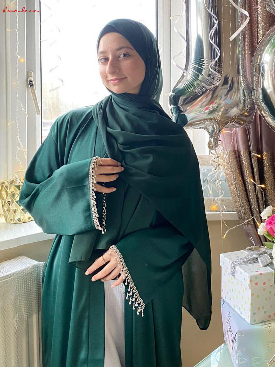 Latest diamond beading Kimono Muslim Robe abaya syari female full length Tassel