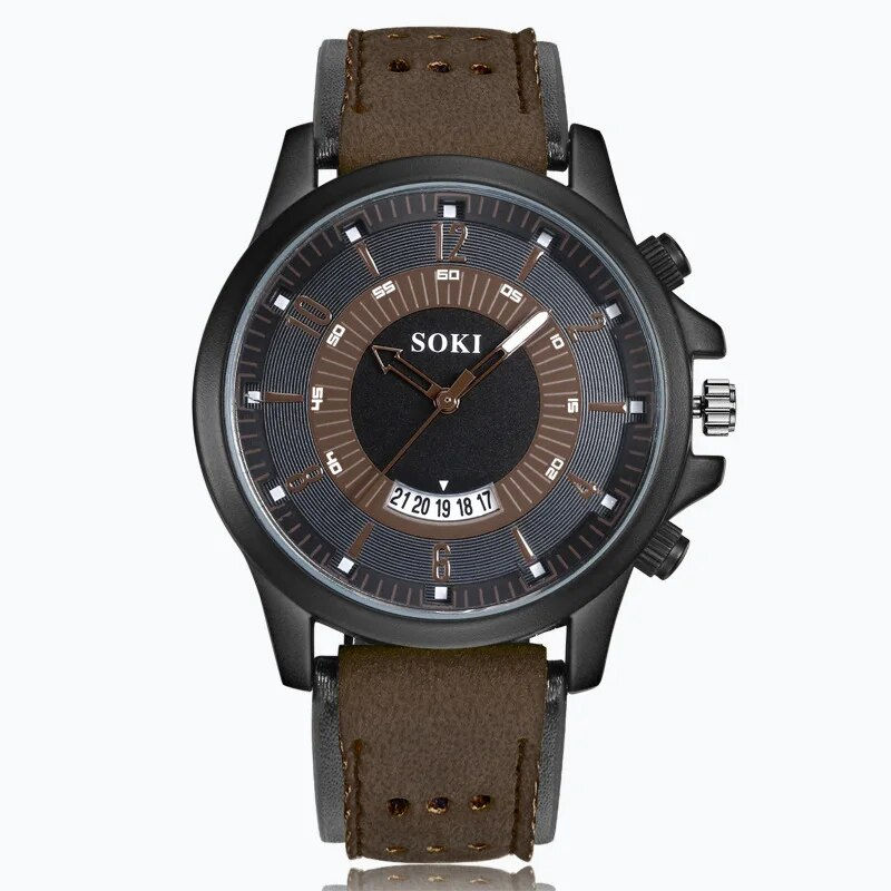 Thumbnail: Fashion Retro Mens Watches Classic Leather Strap Casual Quartz Wrist Watch for