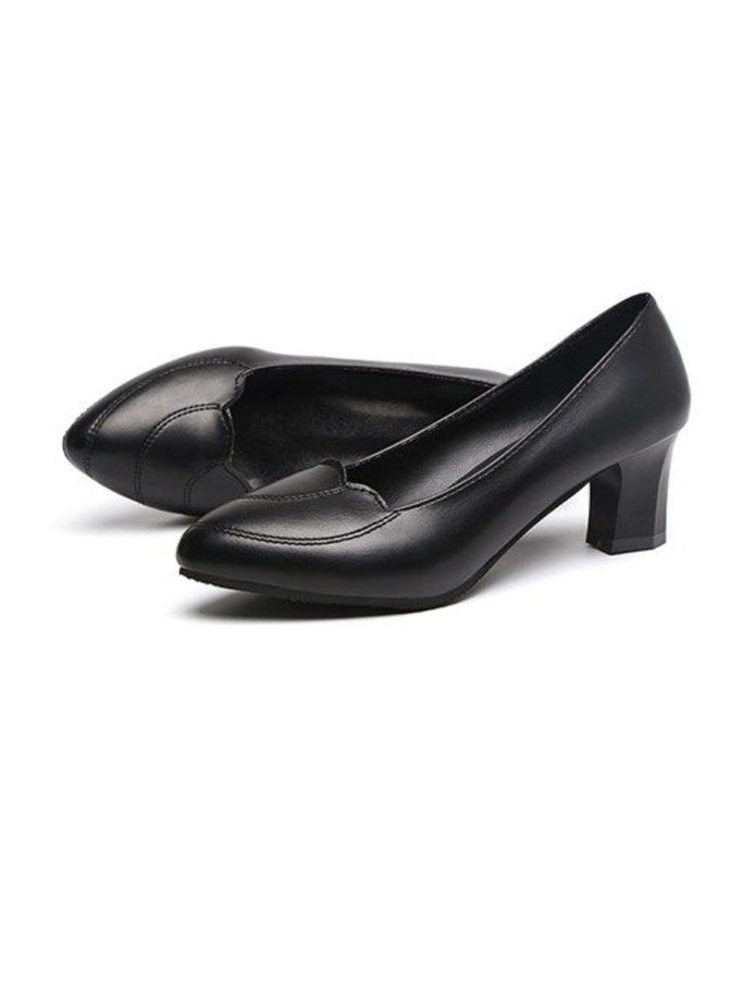 Thumbnail: Women Classic Round Toe Black Patent Leather Slip on Square Heel Shoes for Offi