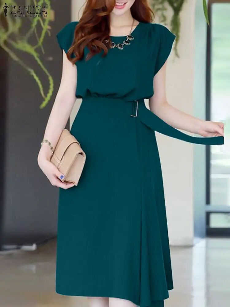 Miniature : ZANZEA Elegant Party Dress Summer Female Holiday Dresses Kaftan Women Short Sle