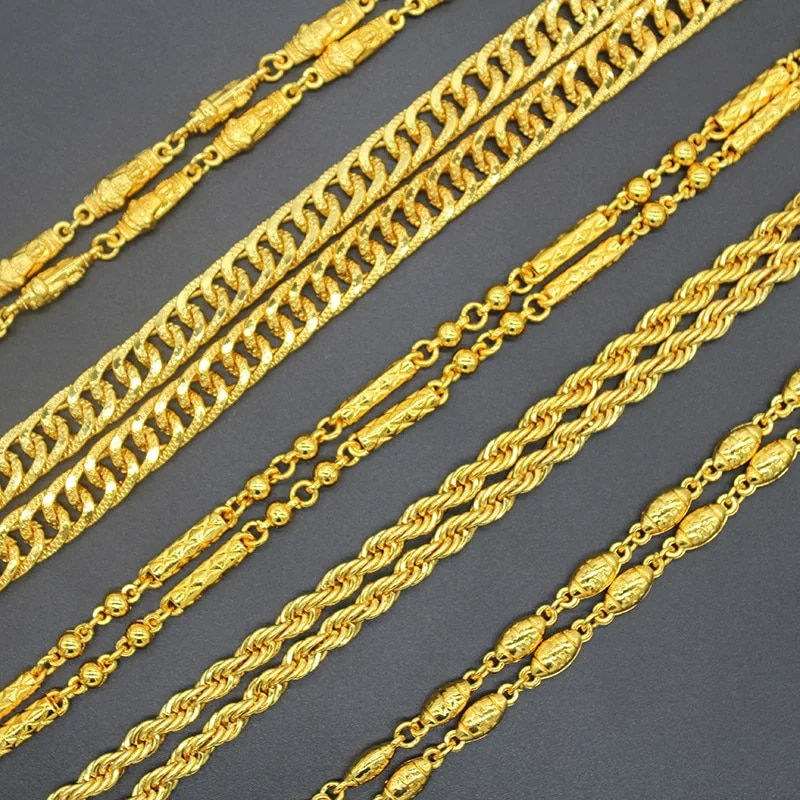 Miniaturebillede: 24k Gold Plated Necklace For Men Original Hiphop Bar Rap Rope Chain Africa Jewe