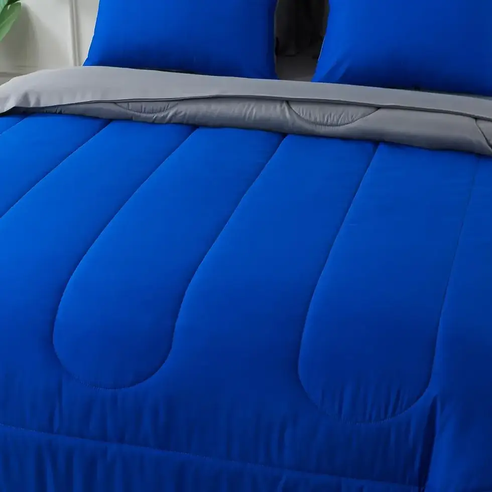 Thumbnail: Solid Blue Reversible Comforter Set with Grey Sheets Mainstays Bed-in-a-Bag Kit