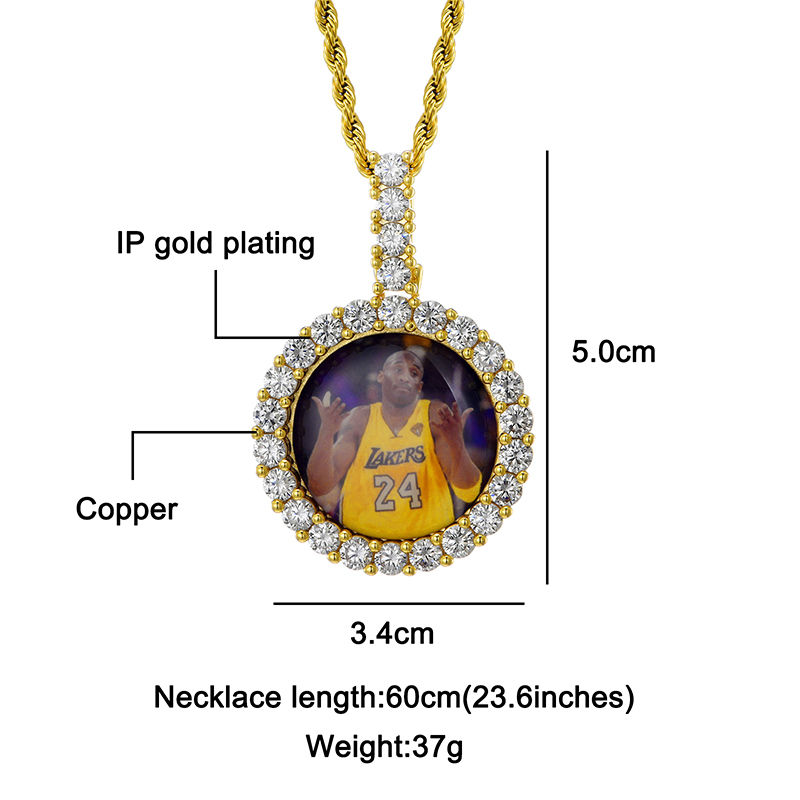 Miniaturbild: Hip Hop Round Custom Photo Medallions Iced Bling AAA+ Cubic Zirconia Personaliz