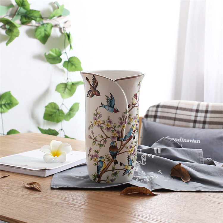 Thumbnail: Pastoral Bird Butterfly Porcelain Vase British Rural Ceramic Flower Vase Room H