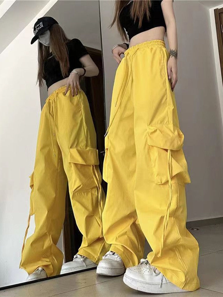 תמונה ממוזערת: Women Hip Hop Cargo Pants High Waist Wide Leg Y2K Korean Streetwear Trouser Fem