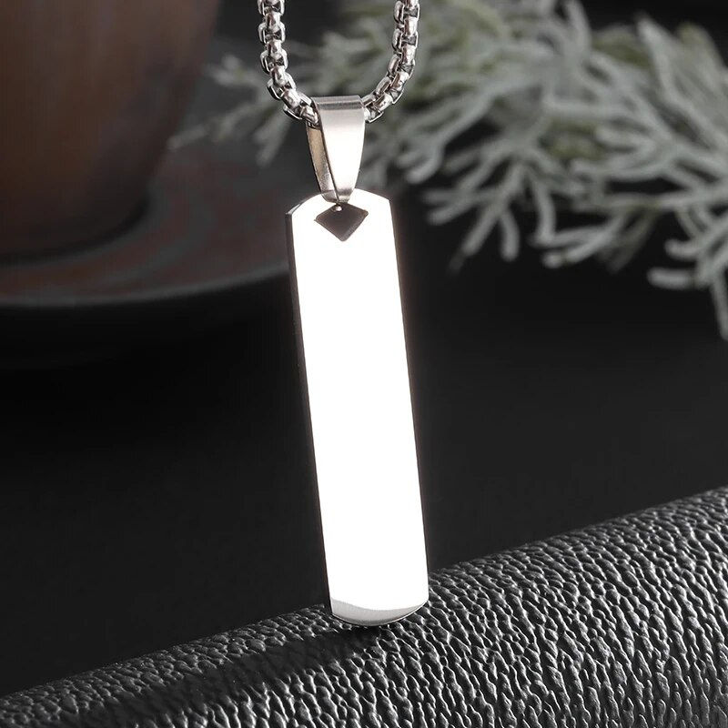 Thumbnail: Classic Square Hollow Cross Military Plate Stainless Steel Pendant Necklace for