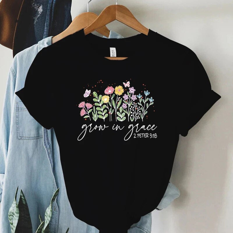 Thumbnail: Grow in Grace 2 Peter 3:18 Graphics T Shirt Women Christian Religious Faith T-s