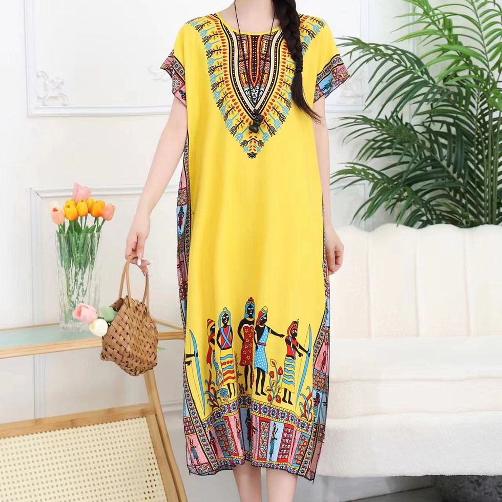 Miniatura: Elegant Retro Women's O-Neck Straight H Dress Ethnic Printed Short Batswing Sle