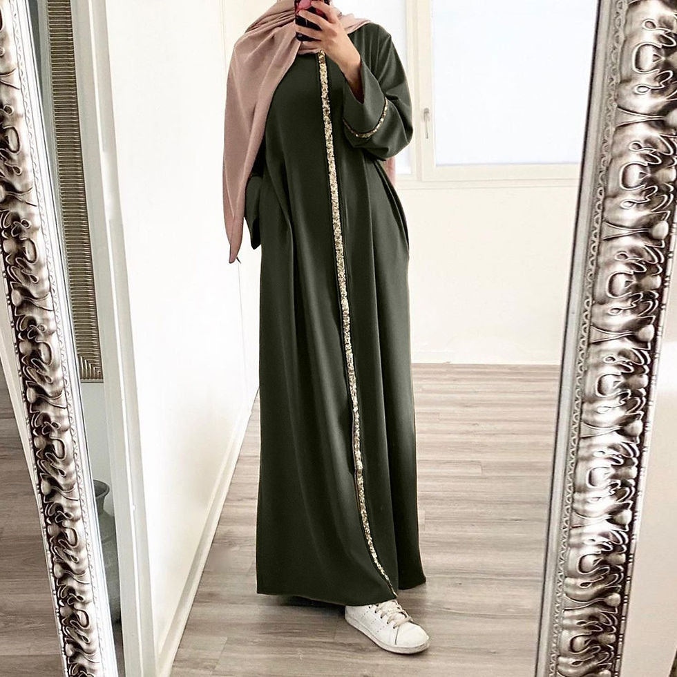 Miniatura: Muslim Robe Fashion Splicing Panelled Sequins Dress Solid Color Chiffon Dress F