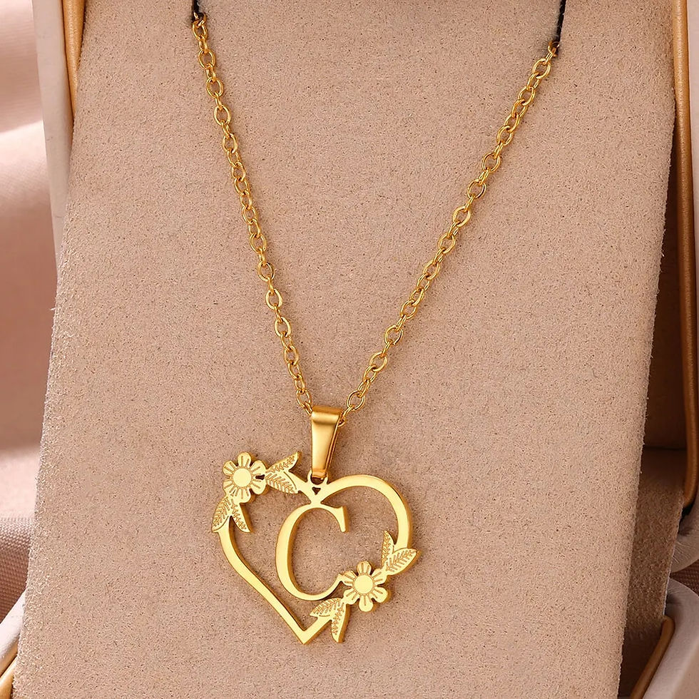 Thumbnail: Gold Color Dainty Flower Initials Necklace Women Girl Stainless Steel Heart Let