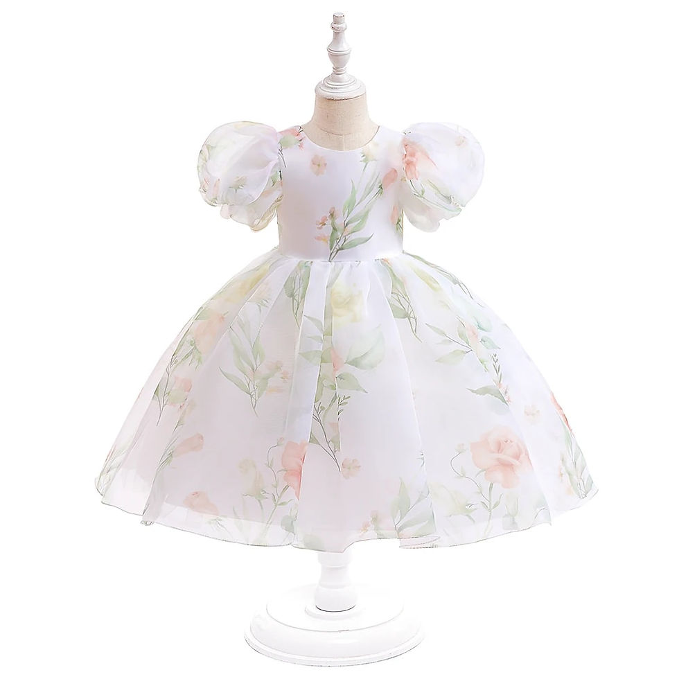 Thumbnail: Fashion Girl White Princess Dress Tulle Puff Sleeve Wedding Party Kids Dresses