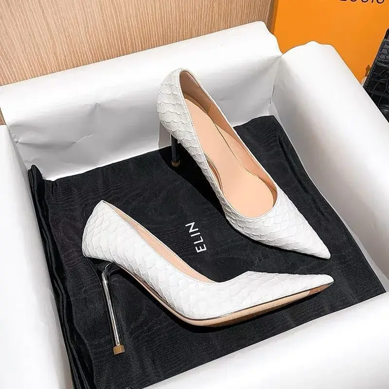Thumbnail: New White Super High Stiletto Heels Pumps Women Office Pointed Toe Thin Heel Pa