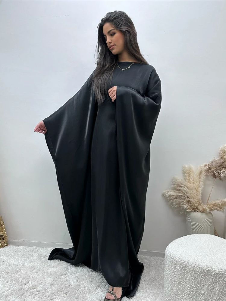 Sličica: Batwing Butterfly Sleeve Satin Khimar Abaya Dubai Muslim Maxi Dress Kaftan Abay