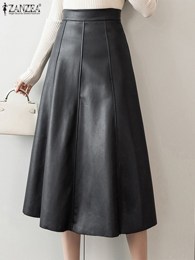 Thumbnail: ZANZEA Long Skirt Leather Skirt Fashion High Waist Skirt Women PU Office Lady S