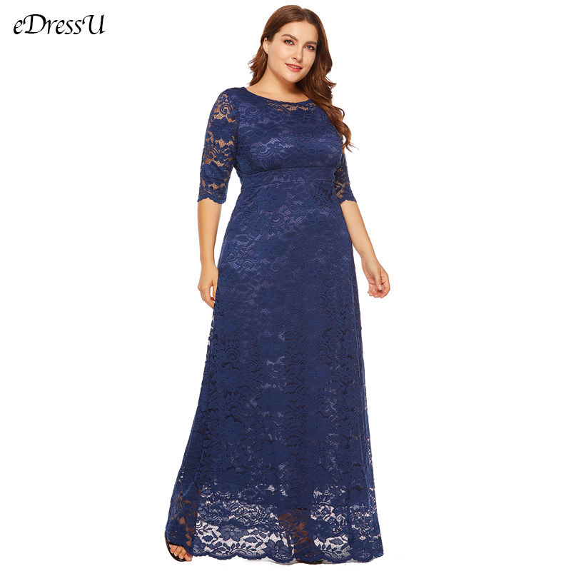 Thumbnail: eDressU 2022 Plus Size Lace Evening Party Dress High Quality Women Elegant Blac