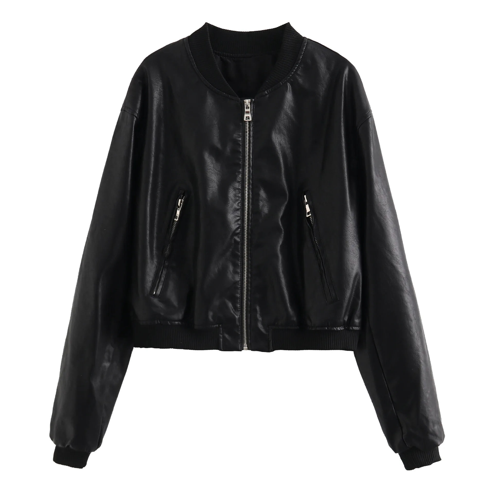 TRAF ZR Woman Faux Fur Coat Zipper Leather Jackets Perfecto Leather New In Oute