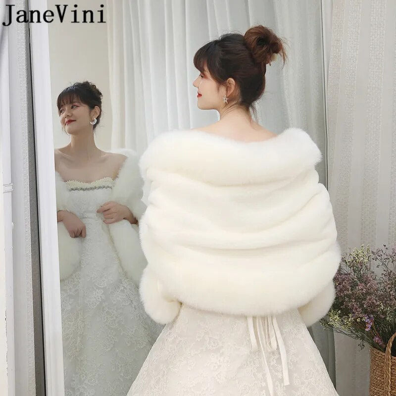 Miniatura: JaneVini Winter Etole Mariage 165*55 cm Plus Size Woman Faux Fur Bridal Wrap St