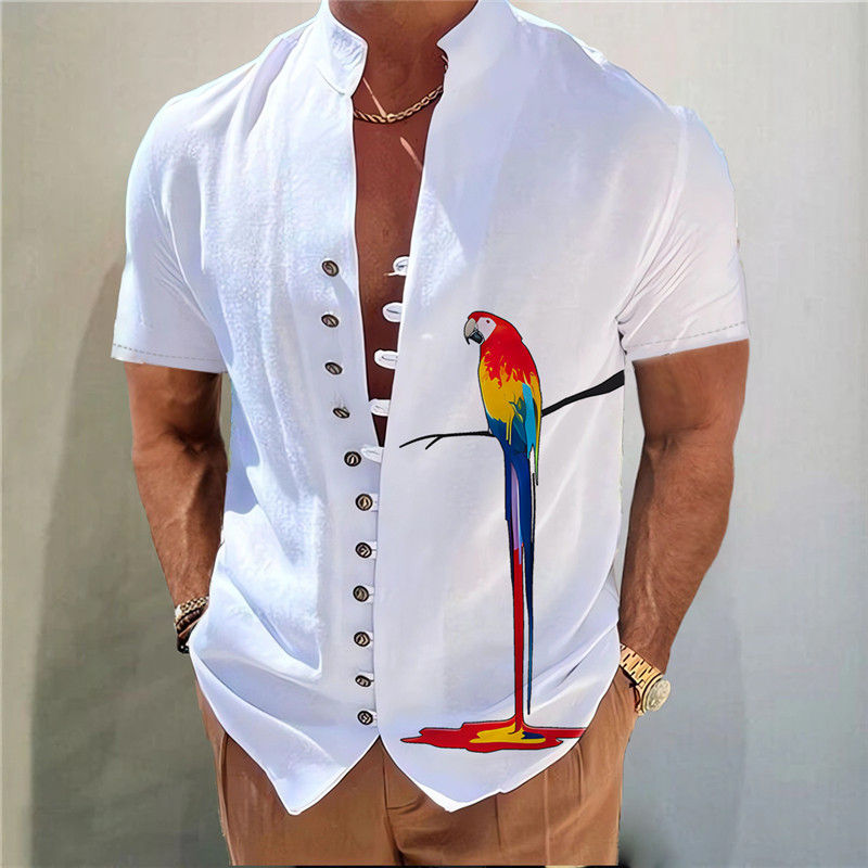 Miniatura: Men Shirts New Print Button Shirt Fashion Stand Collar Loose Fitting Men's Shir
